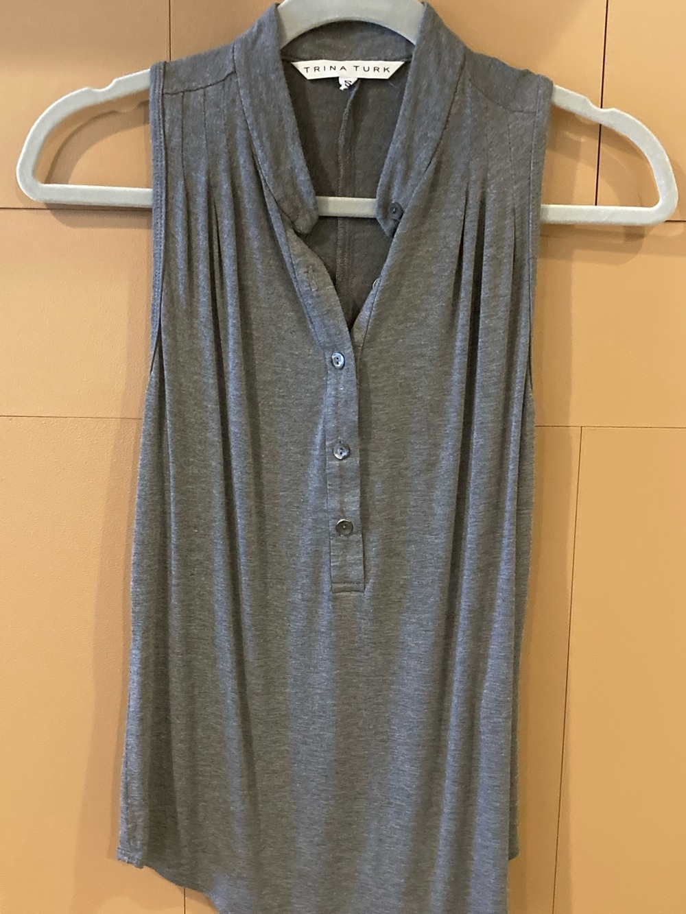 Trina Turk Sleeveless Gray Henley V-Neck Tank